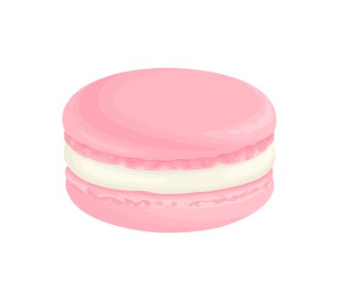 Beyaz arka planda izole edilmiş pembe makarna kurabiyeleri. Fransız tatlısının vektör karikatür çizimi. Tatlı yemek simgesi.