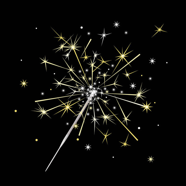 Искра изолирована на тёмном фоне. Бенгальская векторная карикатура.