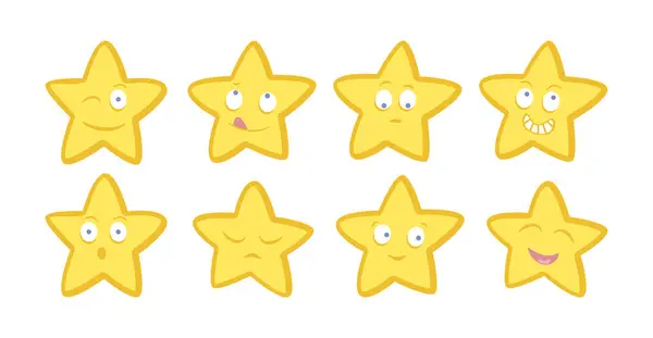 Set Star Emoticons Vector Funny Cute Stars Different Emotions Cartoon — Stock Vector