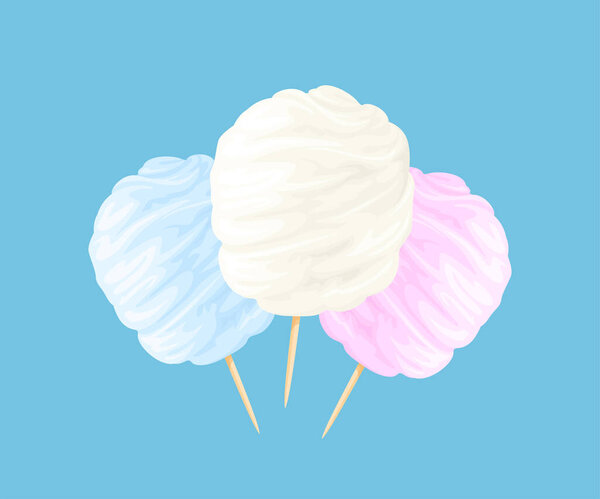 Хлопок конфеты в белом, розовом и голубом цветах. Векторная иллюстрация сладостей.