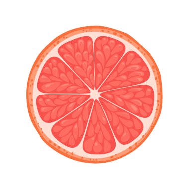 Beyaz arka planda izole edilmiş greyfurt dilimi. Vektör karikatür düz çizim. Citrus simgesi