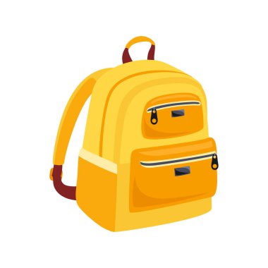 Sarı sırt çantası beyaz arka planda izole edilmiş. Vektör çizgi film düz illüstrasyon.