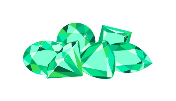 stock vector Heap of green gemstones isolated on white background. Vector cartoon flat illustration of emerald crystals.