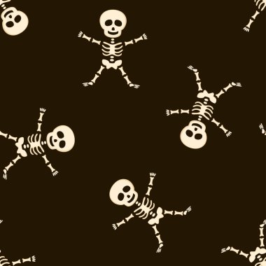 Karanlık arka planda iskeletler. Cadılar Bayramı kusursuz. Vektör çizgi film düz illüstrasyon