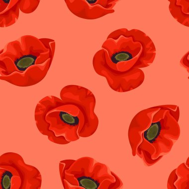 Kırmızı gelincik çiçekleri pürüzsüz desen. Çiçek arkaplan. Vektör çizgi film illüstrasyonu.