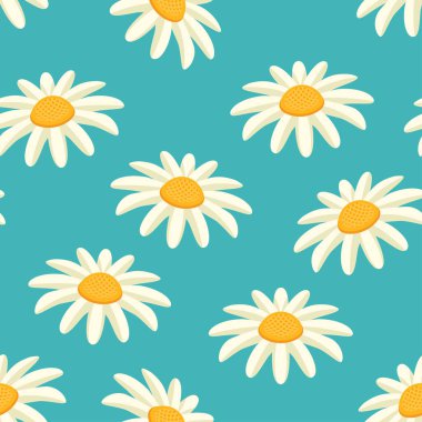 Papatya çiçekleri pürüzsüz desen. Çiçek arkaplan. Vektör çizgi film düz illüstrasyon.