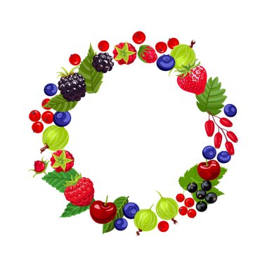 Çelenk. Metin için boş alanı olan yuvarlak çerçeve. Vektör çizgi film illüstrasyonu. 