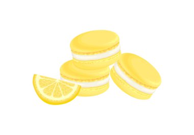 Beyaza izole edilmiş limonlu kurabiyeler. Tatlı tatlının vektör çizgi filmi çizimi. Sarı Fransız kekleri.