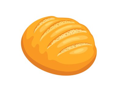 Beyaz arka planda izole edilmiş taze ekmek. Vektör karikatür düz çizim. Gıda simgesi