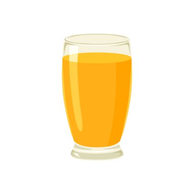 Beyaz arka planda izole edilmiş taze portakal suyu. Vektör çizgi film düz illüstrasyon.