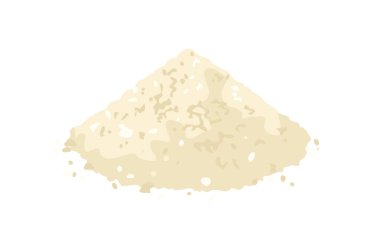 Beyaz arka planda izole edilmiş beyaz toz veya un yığını. Vektör çizgi film düz illüstrasyon.