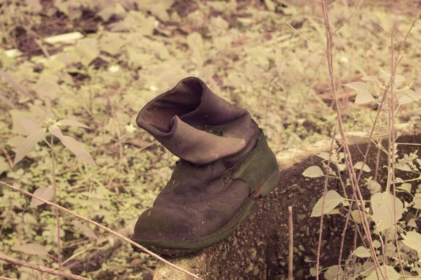 Инфракрасное Изображение Нежелательного Изношенного Одиночного Ботинка Ферме — стоковое фото