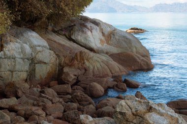 Sahilde bulunan kayaların kızılötesi görüntüsü.