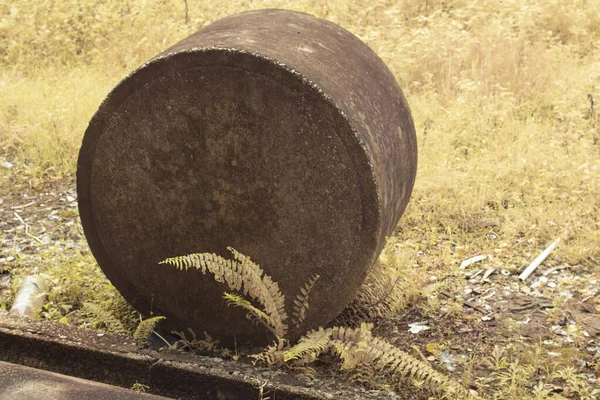 stock image infrared image of the concrete cylindrical drain at the countryside farm