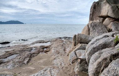 Sahilin yanında kocaman kayalar vardı.