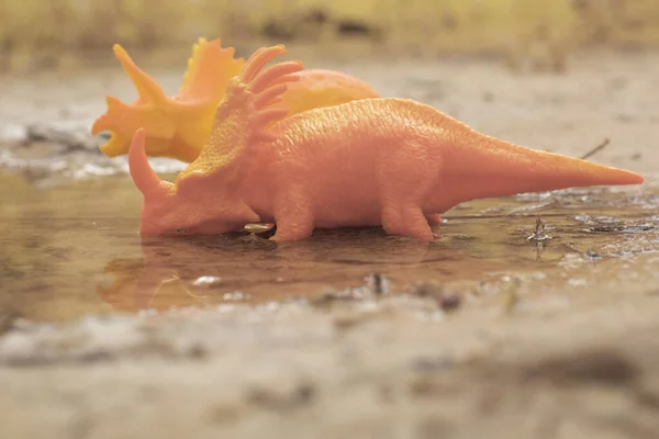Dinosaur Toys Illustrating Loitering Lake — Stock Photo, Image
