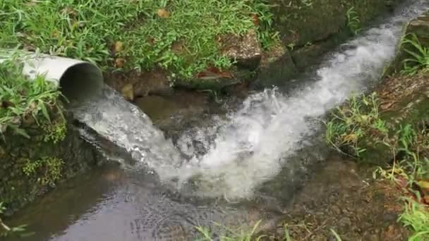 Pvc Grijze Pijp Stromend Zoet Water Stoep Drainage — Stockvideo