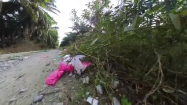 Yol kenarına atılmış bir sürü polistiren kutu.