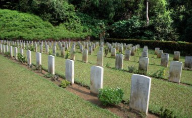 Perak, Malezya - 18 Nisan 2023: Taiping Savaş Anıtı Mezarlığı, Bukit Larut, Taiping 'de Japon işgali sırasında öldürülen Müttefiklerin son dinlenme yeridir..