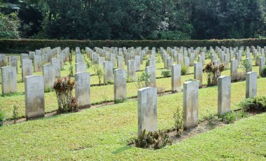 Perak, Malezya - 18 Nisan 2023: Taiping Savaş Anıtı Mezarlığı, Bukit Larut, Taiping 'de Japon işgali sırasında öldürülen Müttefiklerin son dinlenme yeridir..