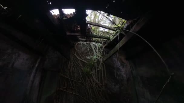 Wewnątrz Sceny Filmowej Ciemnego Opuszczonego Zniszczonego Budynku Kolonialnego — Wideo stockowe
