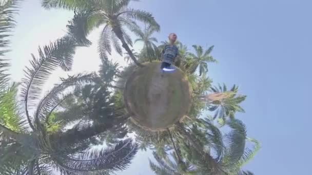 Modèle Homme Marchant Long Sentier Dans Plantation Palmiers Huile — Video