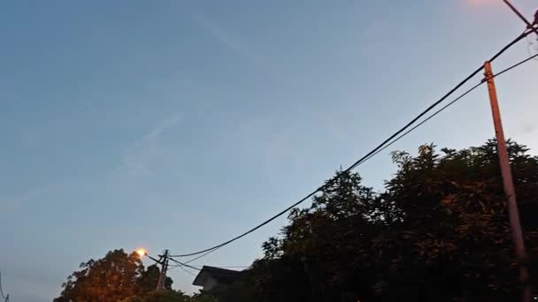 Sokakta Sabahın Erken Saatlerinde Elektrik Direği Boyunca Gökyüzüne Bakıyorum — Stok video