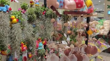 Perak, Malezya. 15 Haziran 2023: Taze dekoratif tilland hava bitkilerinin çeşitleri ve bebek kaktüs Aeon Çiçek tezgahı süpermarketinde sergileniyor ve satılıyor, Sri Manjung. 