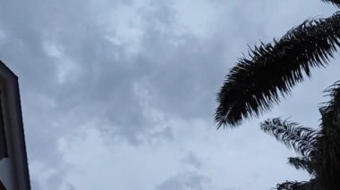 Karanlık çöktüğünde karanlık bulutlu gökyüzü yerleşim yerinin sokağında 