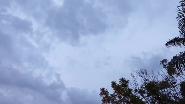 Sombere Donkere Wolk Lucht Aan Residentiële Straat Tijdens Schemering Uur — Stockvideo