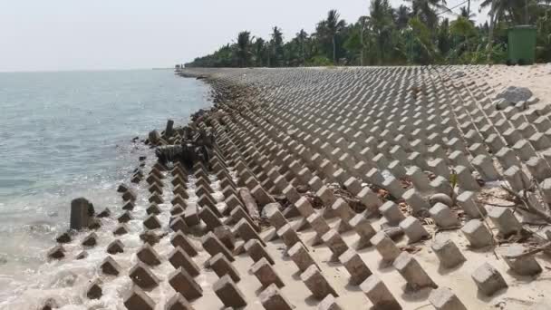 Square Shaped Concrete Coastal Wave Blocker Seaside — Stock Video