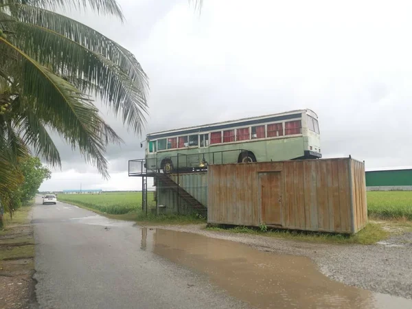 Perak Malasia Mayo 2023 Escena Autobús Abandonado Atrapado Parte Superior — Foto de Stock