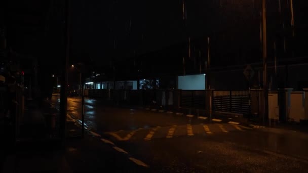 Νυχτερινή Βροχή Στην Κατοικημένη Σκηνή Του Δρόμου — Αρχείο Βίντεο