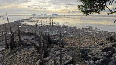 Akşam sahnesi alçak bataklık sahilinde