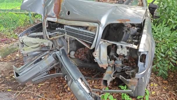 Perak Malesia Settembre 2023 Junk Yard Con Auto Distrutte Irriconoscibili — Video Stock