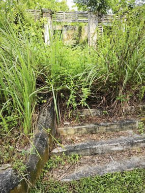 Yol kenarındaki eski terk edilmiş beton bina..