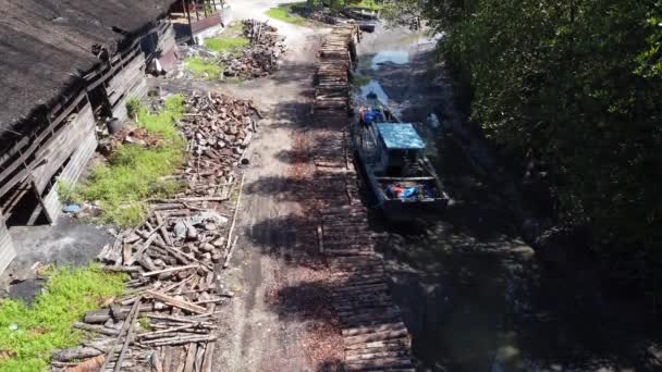 Воздушные Съемки Деревянной Деревни Лесном Мангровом Ландшафте — стоковое видео