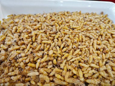 Çin, Kunming sokaklarında egzotik kızarmış böceklerin atıştırma sahnesi..