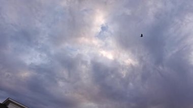 Kasvetli, kabarık bulutlu gökyüzüne bakıyorum..  