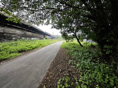 environment scene around the vicinity of opened field outside the old charcoal factory shed.   