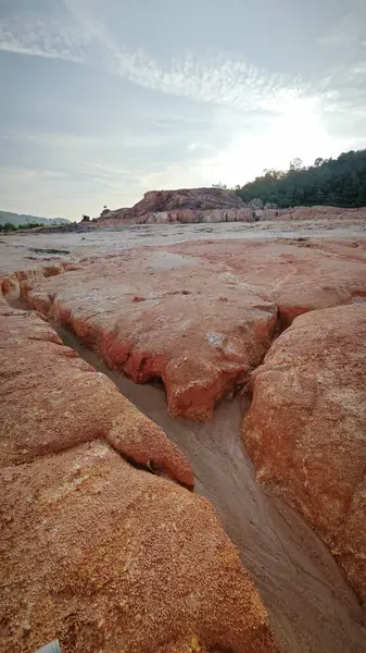 stock image panoramic scene around the deserted vacant land due to deforestation and earth mining.