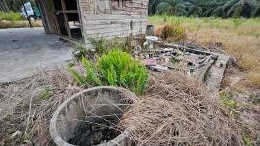 Tarım arazisindeki eski barakanın dışına çöpleri atmışlar..