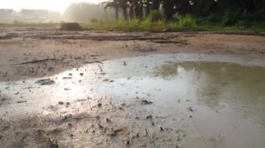 Büyük bir yağmur suyu birikintisi olan yerleşim yerinin hava görüntüleri..  