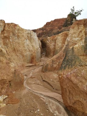 Kireçtaşı tepe alanının toprak dokusu ve deseni etrafında çevre manzarası.