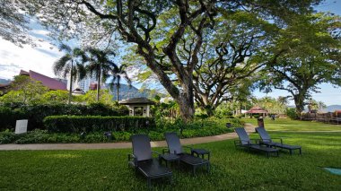 Georgetown,Penang. Kasım 2024, 08: Shangri-La 'nın Rasa Sayang Resort' u Batu Feringgi sahilindeki yağmur ormanlarının manzarası.