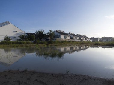 Sabahın erken saatlerinde, yerleşim yerinin yanındaki bataklık göletinin etrafında..