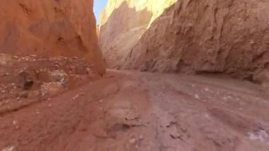 Issız, kumlu, kahverengi zeminde yürüme hareketi.