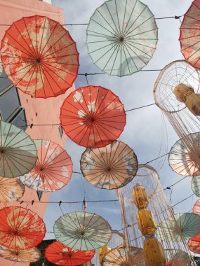 Perak,Malaysia. January 27,2024:Colorful decoration scene walking along the Sitiawan cultural lane at Kg Koh old market Street. clipart