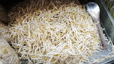 Bir demet taze fasulye filizleri sergileniyor..