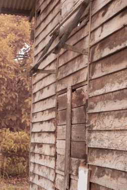 İzole edilmiş çiftlikteki terk edilmiş ve harap olmuş ahşap evin çevresindeki olay yerinin kızılötesi görüntüsü.